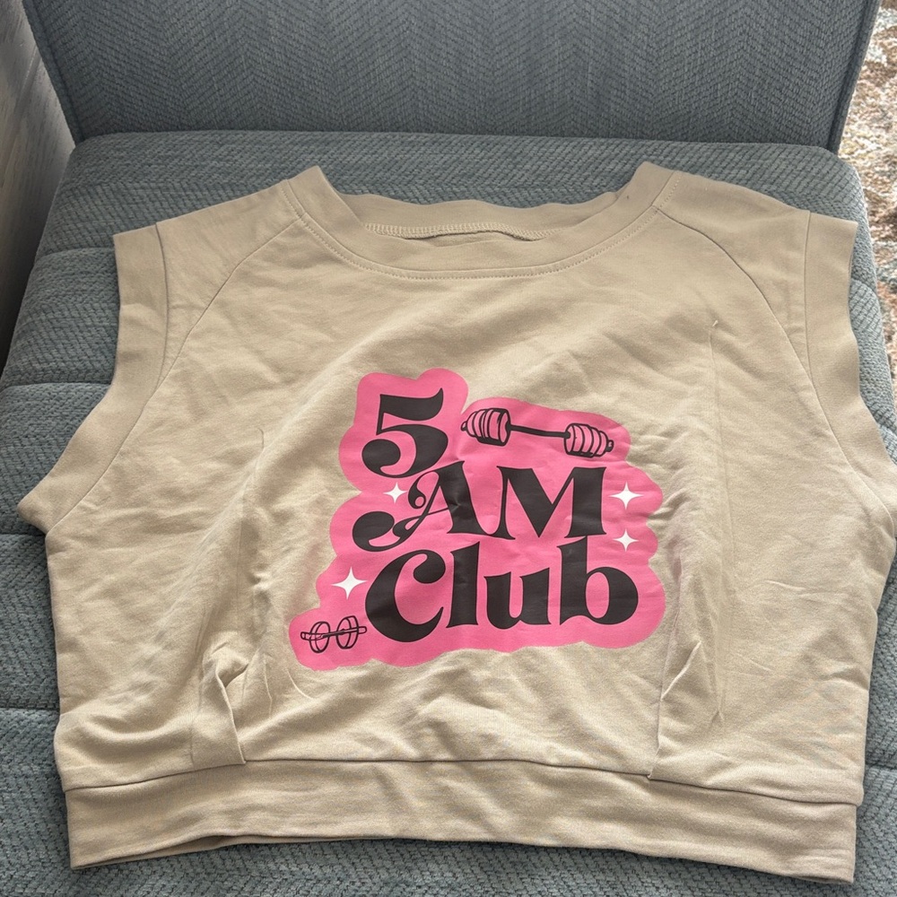 Tan Womens Sleeveless Top with Pink Graphic